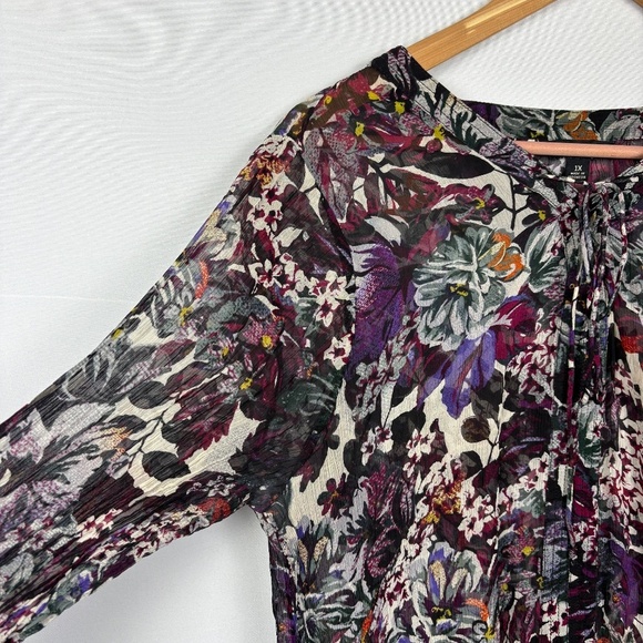 Lucky Brand Women Long Sleeve Tunic Blouse 1X Boho Peasant Festival Fairy Forest - Picture 9 of 11